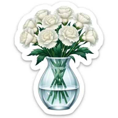 Bouquet of white Carnation flowers in crystal vase sticker