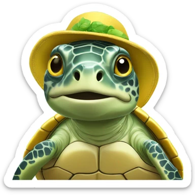 a sea turtle wearing a yellow hat sticker