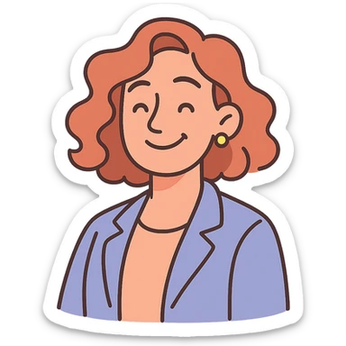 portrait of a compassionate, confident woman with wavy hair, warm and uplifting expression, professional yet approachable, gentle colors sticker