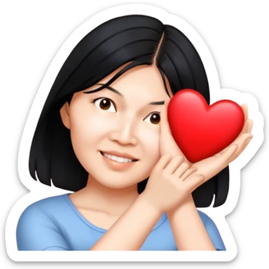 Asian girl medium length hair heart hands sticker