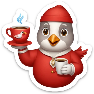 Happy cardinal bird with a dove and a cup of coffee sticker