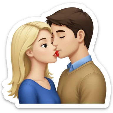 brunette girl kissing blonde man sticker