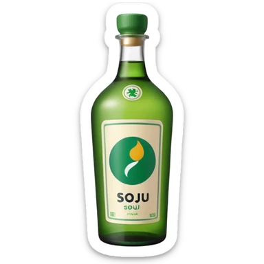 Minimal realistic emoji of a green Korean soju bottle, smooth glass texture, simple Korean label, soft studio lighting, clean background, centered composition, modern emoji design, high quality, 1:1 square sticker