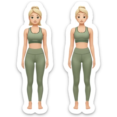 calming yoga sportswear emoji set, sage green sports bra and high-waisted leggings, contour lines subtle logo, soft stretchy fabric, comfort style sticker