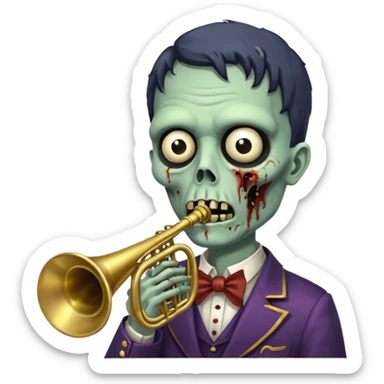 Zombie trumpeter – cracked trumpet, cheeks puffed, eerie parade feel. sticker