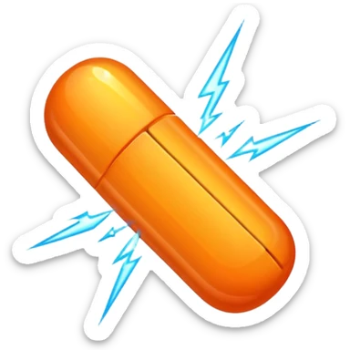 orange pill with a spark on it  sticker