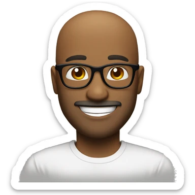 bald facial hair guy with glasses and white t-shirt smiling sticker