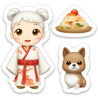 China cute aesthetic emoji, food or hanfu, animals sticker