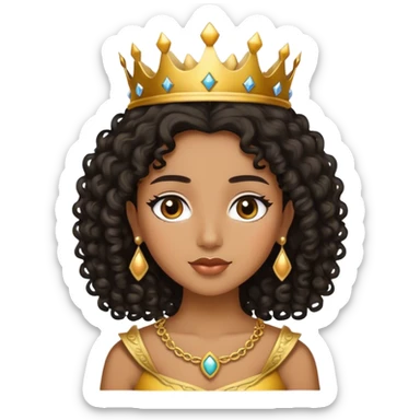 brown princess, with black, curly hair and crown  sticker