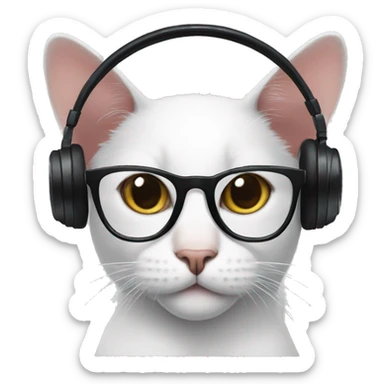 cat with black glasses and headphone sticker