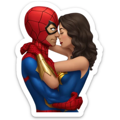 Wonderwoman kissing spiderman sticker