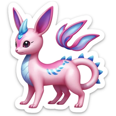 Shiny Sparkly Bioluminescent Glowing Skitty-Milotic-Sylveon-Lumineon-Dragonair-Fakémon-hybrid-creature (full body)  sticker