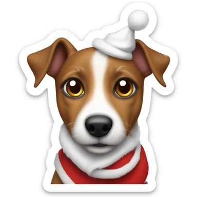 Brown Jack Russel wearing Santa cat sticker