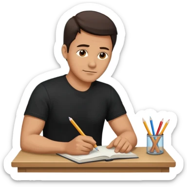 A handsome man in his 40s studying hard. Change his shirt in the first image to black. sticker