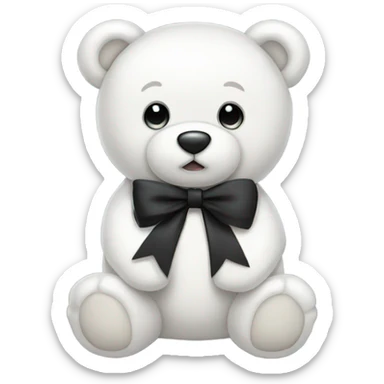 Cute white teddy bear with black bow sticker