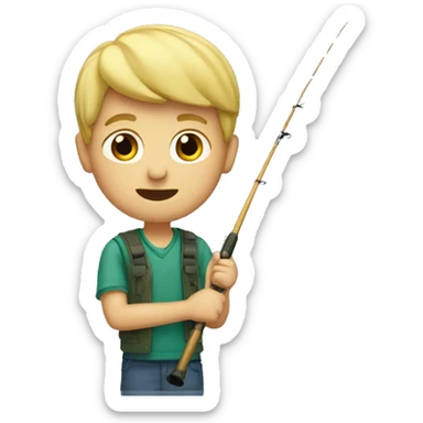 Blonde boy with fishing pole  sticker