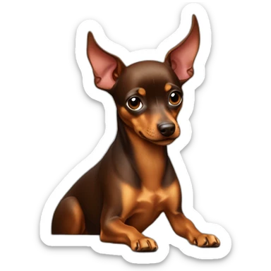 Miniature Pinscher, brown coat, marketing maestro, persuasive skills, developer ingenuity, god-like aura, conquer market. sticker