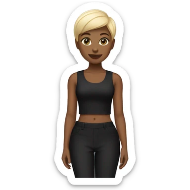 Black girl with blonde pixie cut and black top with flar leg pants sticker