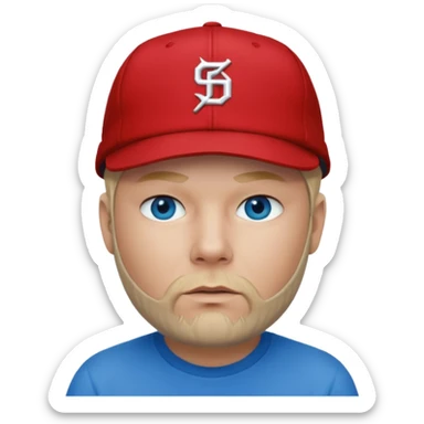 Fred Durst red cap back, blonde hair, blue eyes, red shirt  sticker