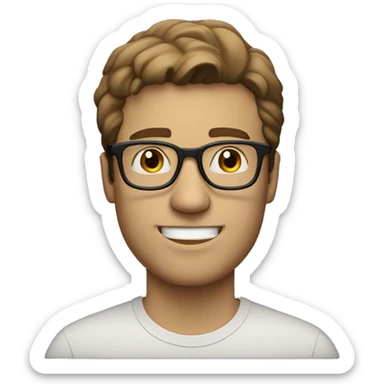 white guy brown hair square glasses with laptop sticker