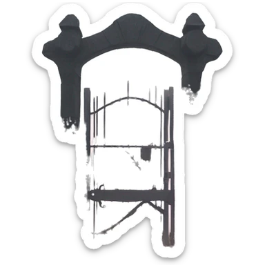 Haunting pig graveyard gate at noon, light fog sticker