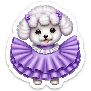 Bichon wearing a light purple frill dress sticker