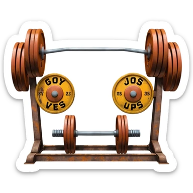 Gym facade with a sign featuring giant weights. sticker