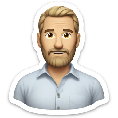 middle aged english man, short slicked back hair dark blonde, dark blonde medium length size full beard, in a smart unbuttoned shirt. sticker