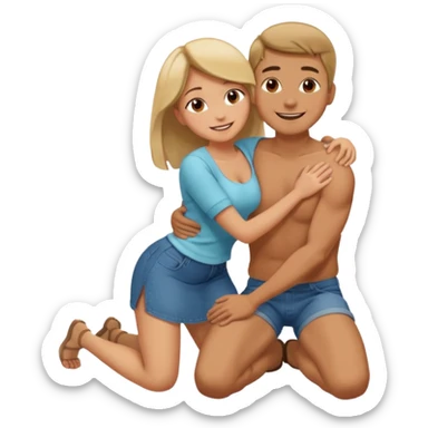 man on knees facing woman hugging her waist sticker