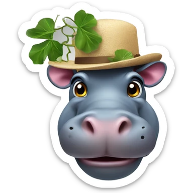 A hippopotamus with vine and a hat sticker