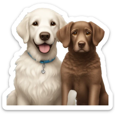 Brown Labrador and fluffy white poodle happy together  sticker