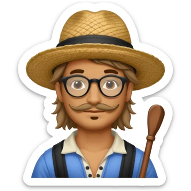 very tattoed face, normal glassess, fat venice gondolier with iconic hat and thick hair sticker