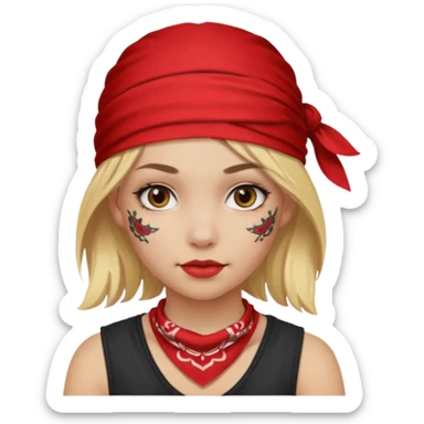 blonde hair with red head bandana and lots of face tattoo girl sticker