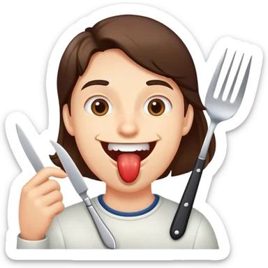Drooling yummy with knife and fork  sticker