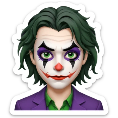 Faça uma pessoa com cabelo preto pouco bagunçado e pouco grande com cara de coringa sticker