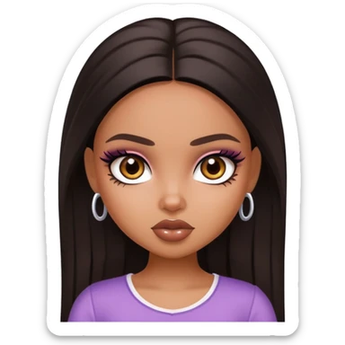 straight dark hair, dark brown eyes, pretty bratz baddie sticker