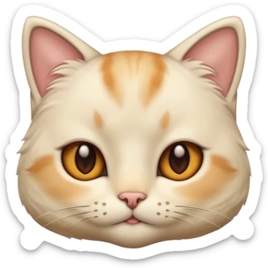 Cream cat face with short hairs, brown eyes and a neck sticker