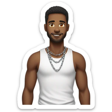 guy wearing tanktop and metal chain around neck sticker