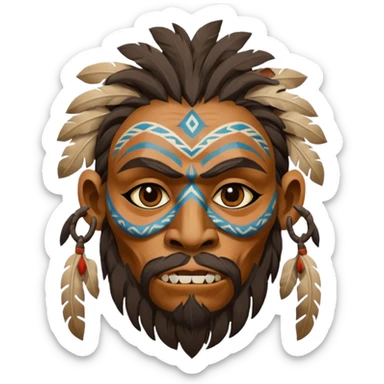 cave man with ritual mask sticker