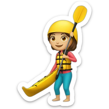 mujer delgada con casco en un kayak saludando sticker