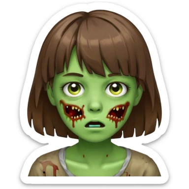 zombie slime youthful face, messy brown hair in fringe haircut, closed mouth, without wrinkles sticker