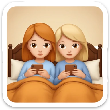 two girls cozy in bed, warm and inviting, simple and clear, no text sticker