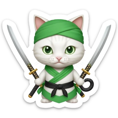 un gato blanco con reeferencia a roroa zoro sticker