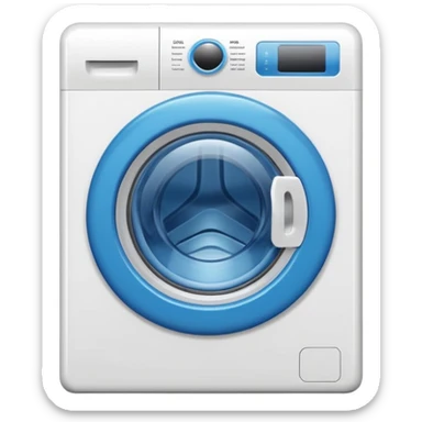 “Minimalist washing machine emoji, white outline with blue circle window, simple and clean design” sticker