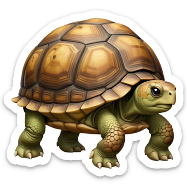 cinematic-tortoise-realistic-full-body-walking-emoji,-sturdy-domed-shell-in-rich-earthy-tones,-thick-scaled-legs-moving-slowly-but-deliberately,-wrinkled-wise-face-peering-ahead-with-calm-determination,-large cute eyes-reflecting-centuries of wisdom sticker