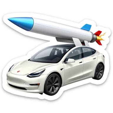 Tesla model 3 white. Two rockets mounted flat on roof sticker