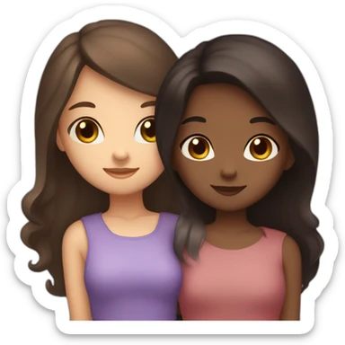 one girl long dark hair and clear skin and one girl long brown hair and darker skin hugging sticker