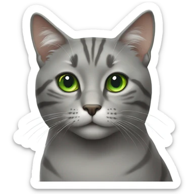 Realistic Gray cat face with some striping and green eyes sticker