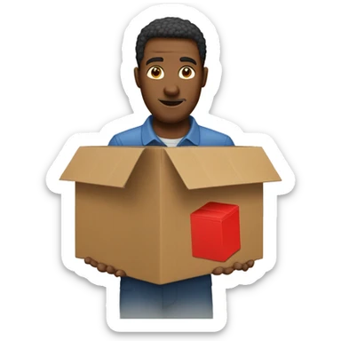 man throwng a small red carboard box  sticker