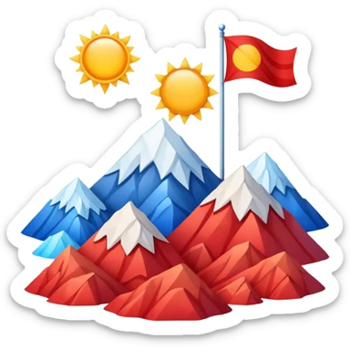 A blue , white and red flag With three mountain and a sun and ⚖️ in the upper part of mountains sticker
